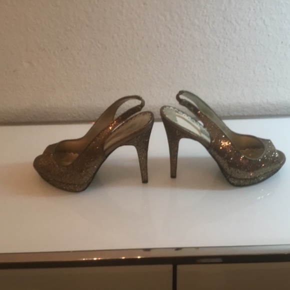 Lulu Townsend  bronze glitter sling back peep toe platform shoes 😍 - Picture 12 of 16